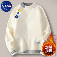 NASA XVVX官方秋冬季加厚毛衣男新款潮流寬松半高領(lǐng)針織衫男保暖男裝上衣服 6081米白【加絨款】 M (90-105斤)