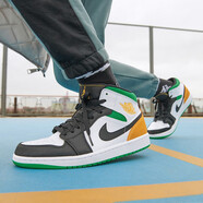 耐克（NIKE）Air Jordan aj1 mid男女鞋影子芝加哥黑紅腳趾熊貓籃球運(yùn)動休閑鞋 852542-101白綠橙 42