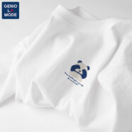 GENIOLAMODE白t恤男女短袖男款夏季衣服寬松純棉中性風(fēng)學(xué)生簡(jiǎn)約打底半袖男生 白色(呆呆貓胸標) M (170)