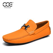 CCE男鞋英倫百搭牛皮大碼豆豆鞋男時(shí)尚舒適懶人開(kāi)車(chē)休閑鞋男LD2300 桔色 37