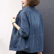 夢(mèng)史怡春秋時(shí)尚牛仔外套女裝休閑牛仔衣2022新款春裝中年短外套 藍色 L 建議120-130斤