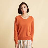 春竹羊毛衫女V領(lǐng)女套衫100%純羊毛毛衣基礎(chǔ)內(nèi)搭針織衫打底衫女上衣 桔黃 2XL