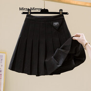 Mirza Mirror百褶裙女2022春夏新款高腰顯瘦學(xué)院風(fēng)A字短裙毛呢半身裙冬裙 黑色（秋冬） L