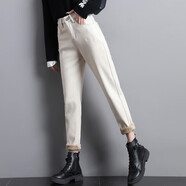 丹仔 加厚加絨褲女外穿寬松時(shí)尚咖色褲子女秋冬2020新品女褲蘿卜休閑褲 杏色加絨款 27碼 二尺