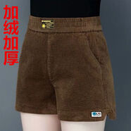 凡摩喬加絨加厚短褲女秋冬款新款黑色闊腿顯瘦高腰a字外穿打底靴褲子女 燈芯絨焦糖色【加絨加厚】 L 建議110-120斤