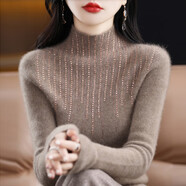 香影芬2025秋冬新款半高領(lǐng)針織衫女純色鑲鉆套頭毛衣女洋氣打底衫女上衣 原絨駝 3XL (建議135-150斤)