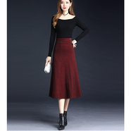 vuzrmm冬季黑色開(kāi)叉羊毛呢半身裙女高腰a字顯瘦直筒裙一步包臀長(cháng)裙 紅色 M 腰圍2尺-2.1尺裙長(cháng)85