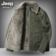 JEEP SPIRIT秋冬季毛絨棉服夾克棉襖毛領(lǐng)工裝外套潮男士加絨加厚大碼純棉外套 3166款軍綠 XL