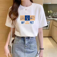 盛賽熙短袖t恤上衣女裝2023新款潮夏季短款寬松顯瘦簡約印花小個子小衫 白色三塊小熊 M（85-100斤）