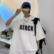 潮陣重磅純棉短袖t恤男夏季港風(fēng)潮流青少年情侶百搭寬松T恤男裝上衣 白色 M