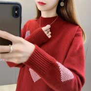 冬季大學(xué)生羊毛衫女高中生女孩初中學(xué)生菱形保暖毛衣 大號碼毛線(xiàn)衣 少女內搭半領(lǐng)羊毛打底衫 酒紅色 L 115-125斤