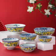 美濃燒（Mino Yaki）宮廷風(fēng)彩瓷餐具日本進(jìn)口手工藝八角碗中式復(fù)古輕奢碗碟組合 面碗-單個【16.0cm*8.5cm】