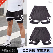yihaote 籃球運動(dòng)短褲假兩件訓練球褲跑步健身運動(dòng)緊身褲透氣速干打底褲 DNA假兩件黑色短褲 XL（175-180高，130-150斤）