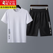 啄木鳥（TUCANO）冰絲速干短袖短褲套裝男運(yùn)動(dòng)球服夏季圓領(lǐng)休閑T恤男士2023新款薄 2013白色 M 80-100斤