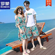 羅蒙沙灘情侶裝夏裝度假民族風(fēng)連衣裙子海南三亞海邊蜜月旅游T恤套裝 圖片色 XL 男 上衣+褲子