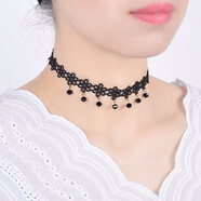 佩川  原宿復(fù)古簡(jiǎn)約短款女鎖骨鏈項(xiàng)圈蕾絲頸帶脖子飾品氣質(zhì)項(xiàng)鏈配飾 黑水晶花瓣款