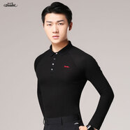 丹寶羅男拉丁舞上衣春秋華爾茲舞蹈服國標舞服成人摩登舞長(cháng)袖黑色交誼舞 男士羅紋襯衣領(lǐng)棉長(cháng)袖 L