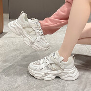 歐邁捷（OUMAIJIE）情侶鞋子時尚超火休閑老爹鞋一男一女增高韓版潮流跑步鞋 白色 男女單網(wǎng)款A(yù)12-2 44 運動碼