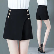 喬駿晟褲子女年夏季新款不規則A字裙褲短褲休閑百搭高腰闊腿褲熱褲 黑色 S 腰圍66【建議80-90】