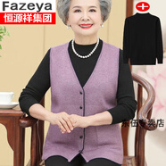 恒源祥集團彩羊毛衣中老年人秋裝馬夾女?huà)寢尡承哪棠萄b春秋外穿馬甲寬松上衣套裝2022年秋冬季新款女裝 淺紫+打底衫 L建議100-115斤