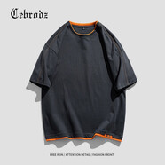 Cebrodz法國 短袖T恤男夏季新款寬松體恤vintage純色打底衫克萊因藍上衣 深灰色 M