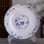 瑾邵景德鎮(zhèn)陶瓷家用盤子餐盤碟子湯盤深盤裝菜盤子青花瓷釉中彩盤 青花蝴蝶8英寸深盤