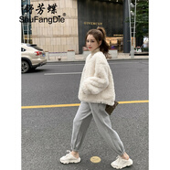 舒芳蝶 加厚保暖羊羔毛外套女秋冬百搭冬季新款韓版時尚短款毛絨絨外套 米白色 M