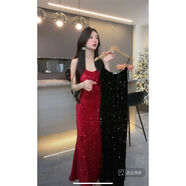 蕾橦晚禮服女2022新款高端氣質(zhì)顯瘦筱姿韓版性感亮片v領(lǐng)吊帶連衣裙202 紅色 【女裝】 S