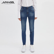 阿瑪施（AMASS）女裝新款高腰彈力薄絨修身休閑牛仔小腳褲女5100241 牛仔藍 S (2碼)