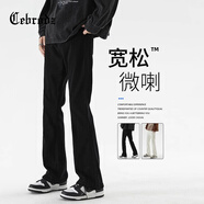 Cebrodz法國 牛仔褲男復(fù)古美式vibe秋冬微喇高街褲子男水洗修身直筒男褲 黑色 L