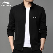 李寧運動(dòng)夾克外套男春秋新款針織運動(dòng)休閑立領(lǐng)茄克男上衣 經(jīng)典黑(大容量口袋) L