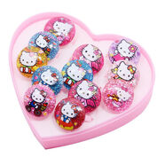 曲美思新款兒童戒指環(huán)卡通女孩公主首飾仿水晶寶石女童飾品 KT貓款10個(gè)盒裝