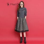 Mad Cortes 輕奢2025春季半高領(lǐng)拼接羊毛修身打底連衣裙女內(nèi)搭收腰顯瘦套裝 星空灰 M 建議95-110斤