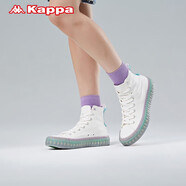 卡帕（Kappa）串標(biāo)帆布鞋新款情侶男女高幫板鞋運動小白鞋休閑鞋K0BW5VS14 女-韓國白-012 38
