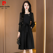 皮爾卡丹（pierre cardin）黑色雪紡長(cháng)袖連衣裙女春秋2026年新款氣質(zhì)名媛高端國際大牌裙子夏 黑色 M