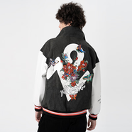 WOOKONG 72變秋冬新品蝴蝶刺繡皮袖寬松外套男士女棒球衣百搭夾克 蝶變刺繡立領(lǐng)棒球服 L
