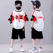 赤尹帥氣童裝男童運動套裝2025夏季新款男孩街舞服寬松時尚中國風(fēng) 紅色(A13兩件套：上衣+褲子） 150 （建議身高1.4米左右）