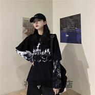 花淯酷酷的女裝爵士舞服裝hiphop演出服炸街上衣街舞潮服嘻哈風(fēng)假兩件 黑色假兩件 M