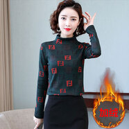 蔚曼（Veevmand）春裝新款薄絨打底衫女半高領(lǐng)保暖長袖t恤秋冬新款百搭內(nèi)搭上衣女T 墨綠【028加絨】 3XL(建議136-150斤)
