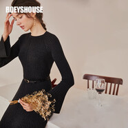 ROEYSHOUSE羅衣知性深灰色毛衣連衣裙秋裝新款簡約大擺打底中長裙03094 深灰色（不配送腰帶） M