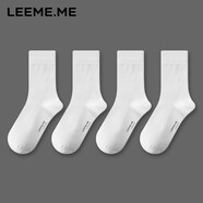 LEEME.ME粒米襪子男秋季防臭抗菌男士襪子透氣吸汗純色休閑男士中筒襪 男士平紋防臭中筒襪  4白 均碼