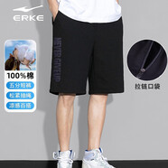 鴻星爾克（ERKE）純棉運動褲男短褲夏季薄款男生跑步寬松五分褲休閑中褲潮流沙灘褲 黑色 3XL 體重160-175斤