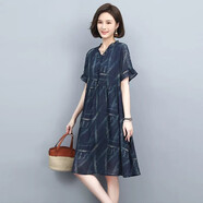 穆夏百合（MUXIABAIHE）連衣裙夏2023新款中年寬松小個(gè)子女裝顯瘦雪紡中長(zhǎng)款休閑a字裙子 藏青 M 適合(90-118斤)