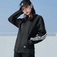 Adidas阿迪達(dá)斯夾克女裝春季新款運(yùn)動(dòng)服針織休閑上衣學(xué)生連帽外套GM5567 H57287/黑色 三條紋 S