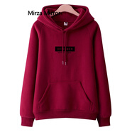 Mirza Mirror連帽衛(wèi)衣女2025新款字母寬松秋冬韓版學(xué)生套頭外套潮 酒紅色 加絨 XL