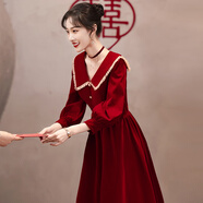 麗佰昕敬酒服新娘冬平時(shí)可穿大碼孕婦遮肚子小個(gè)子訂婚紅色小禮服連衣裙