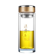 淵之源（YUANZHIYUAN）耐熱雙層玻璃杯經(jīng)典蓋加厚水晶泡茶杯子辦公商務(wù)帶手柄水杯可定制 300ml水晶款 花色隨機-含無花