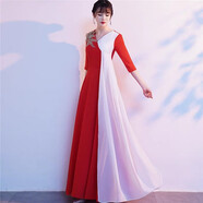 普戈斯（PUGESI）大合唱團演出服女成人詩(shī)歌朗誦長(cháng)裙紅歌比賽宴會(huì )主持人氣質(zhì)晚禮服 紅白【17號】 2XL