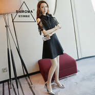 SHIROMA新款白色連衣裙子仙女裝流行法國(guó)小眾小清新一字肩夏 黑色 S