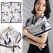 杭絲府真絲絲巾女韓版氣質(zhì)方巾女桑蠶絲圍巾送媽媽生日新年禮物披肩禮盒 素月云帆-藍白(88*88cm)